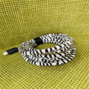 Wild Zebra Leather Phone Date Cable